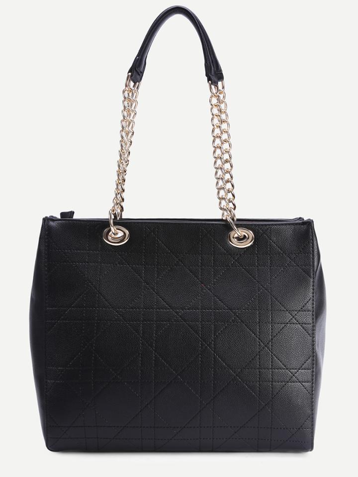 Romwe Black Quilted Shoulder Bag With Chain Strap