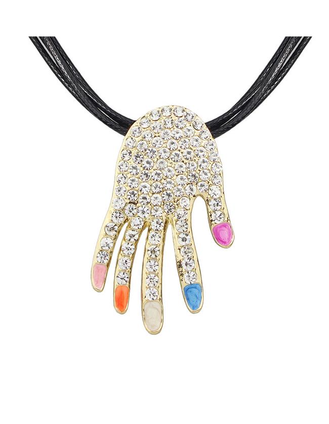 Romwe Colorful Hand Shape Pendant Necklace
