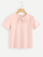 Romwe Cat Embroidered Tie Neck Tee