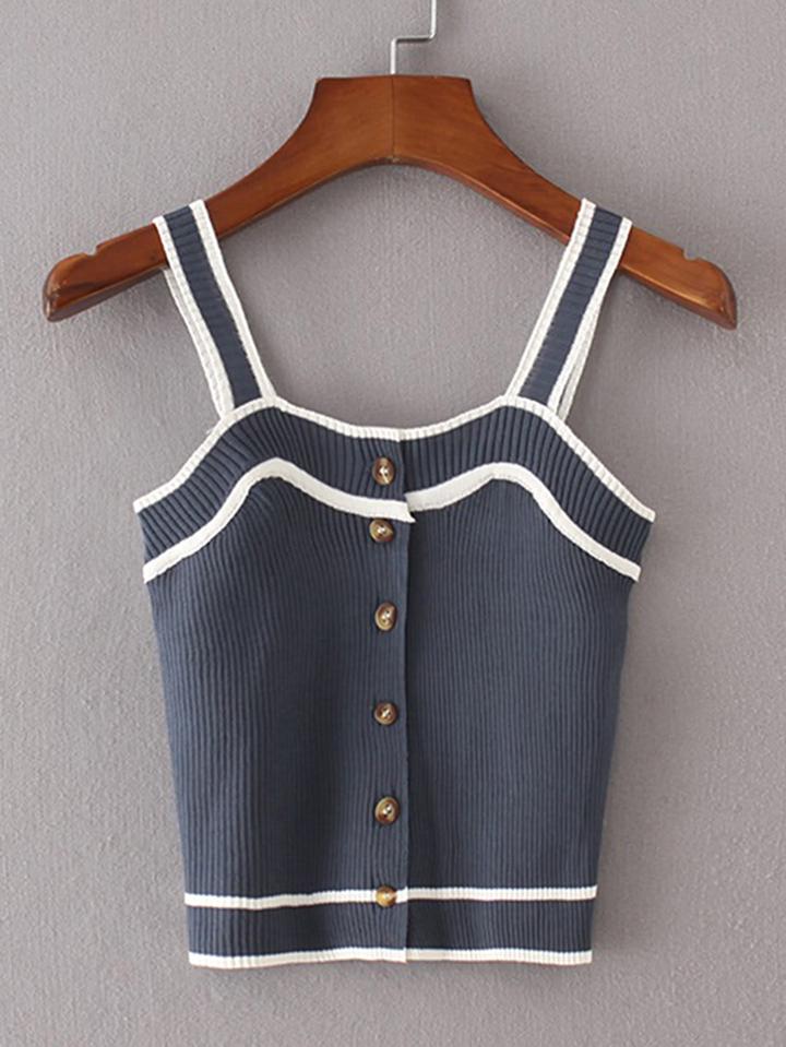 Romwe Contrast Binding Knit Cami Top