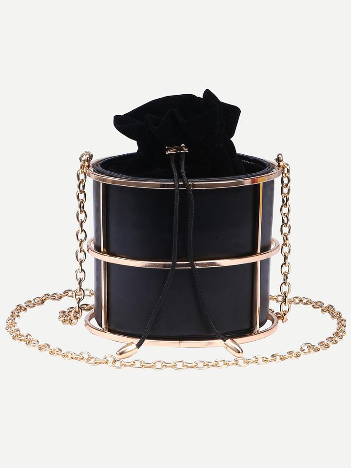 Romwe Black Drawstring Closure Caged Chain Bag