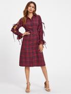 Romwe Bell Cuff Tied Split Sleeve Checkered Dress