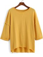 Romwe Yellow Round Neck Loose Dip Hem T-shirt