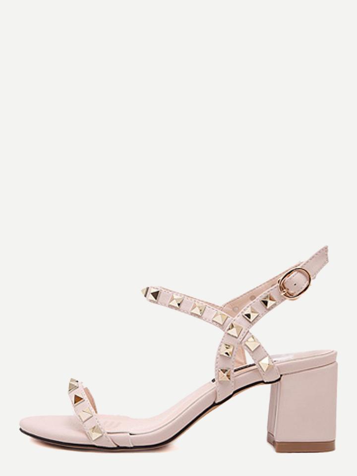 Romwe Apricot Open Toe Studded Strap Heels