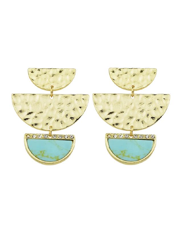 Romwe Lakeblue Geometric Semicircle Stone Drop Marble Earrings