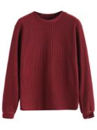 Romwe Burgundy Long Sleeve Ribbed Sweatshirt