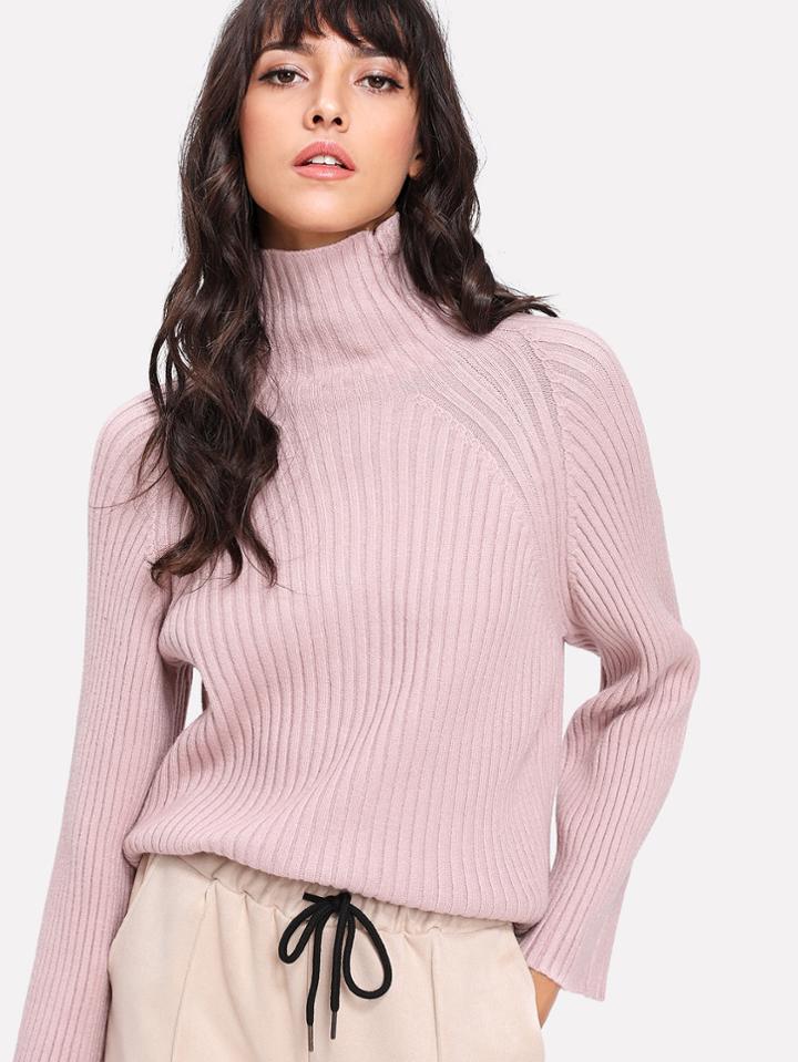 Romwe High Neck Raglan Sleeve Knit Sweater