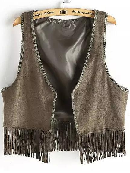 Romwe Tassel Brown Vest