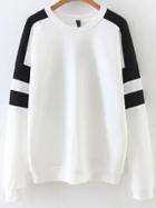 Romwe White Color Block Drop Shoulder Sweatshirt