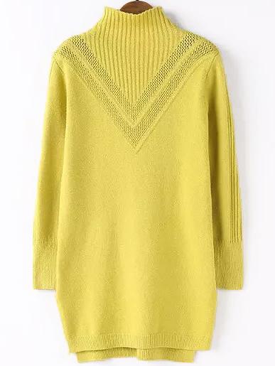 Romwe Polo Neck Dip Hem Eyelet Green Sweater Dress