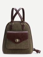 Romwe Green Front Pocket Vintage Corduroy Backpack