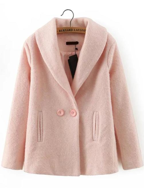 Romwe Women Lapel Edge Pockets Pink Coat