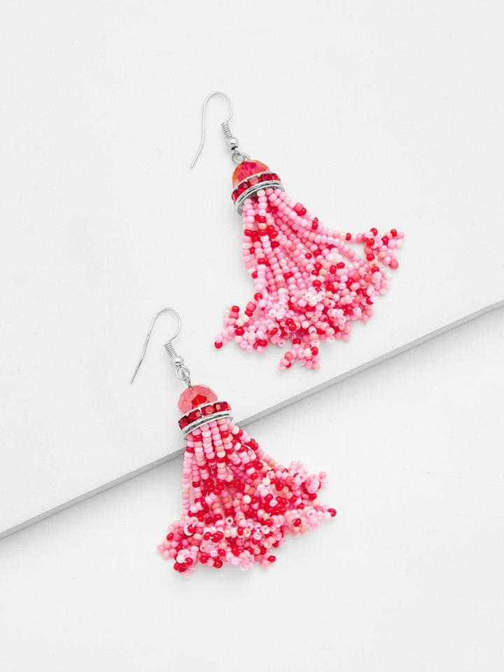 Romwe Mini Beaded Design Tassel Shaped Earrings