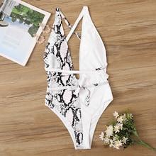 Romwe Snakeskin Deep V Plunge Backless One Piece Swimsuit