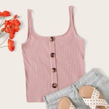 Romwe Button Front Rib-knit Tank Top