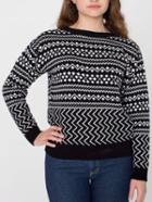 Romwe Black White Round Neck Jacquard Sweater