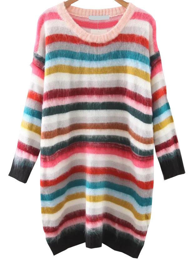 Romwe Multicolor Striped Drop Shoulder Sweater Dress