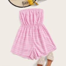 Romwe Tartan Print Tube Romper