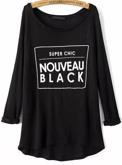 Romwe Letters Print Loose Dip Hem T-shirt