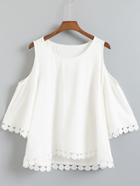 Romwe White Dip Hem Cold Shoulder Embroidery Blouse