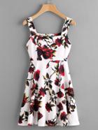 Romwe Floral Print Wide Strap A-line Dress