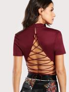 Romwe Lace Up Fitted Tee