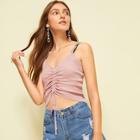 Romwe Drawstring Front Letter Tape Cami Top