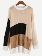 Romwe Color Block Drop Shoulder Textured Sweater Dress