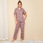 Romwe Floral Print Shirt With Pants Pj Set