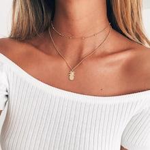 Romwe Pineapple Pendant Layered Chain Necklace