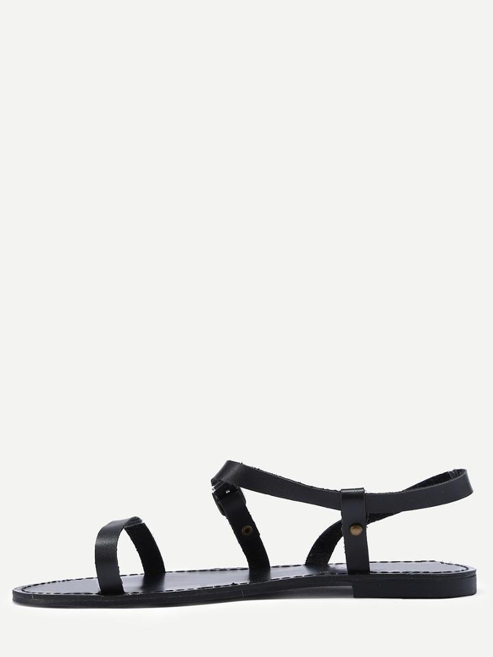Romwe Black  Faux Leather Open Toe Sandals