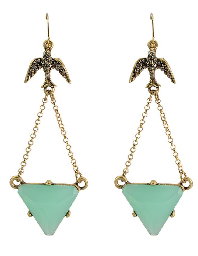Romwe Green Triangle Gemstonedrop Earrings
