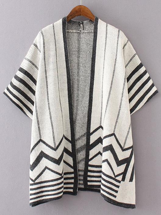 Romwe Grey Stripe Trim Asymmetric Cardigan