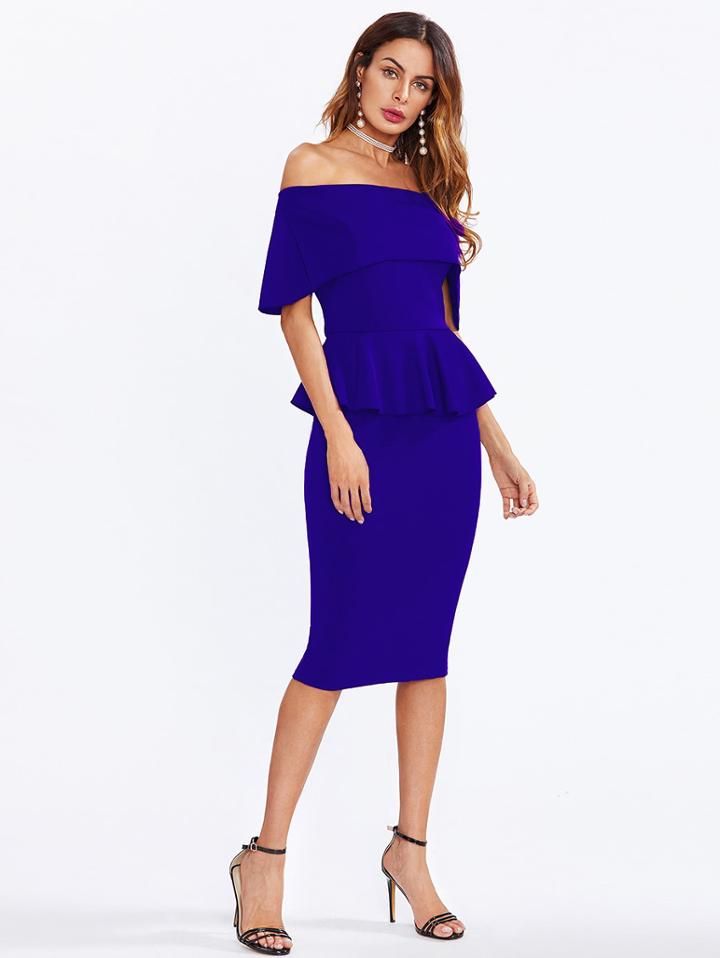 Romwe Flounce Layered Neckline Peplum Dress