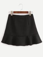 Romwe Black Plaid Ruffle Hem Skirt