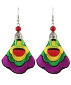 Romwe Purple Embroidered With Bead Silver Dangle Earrings