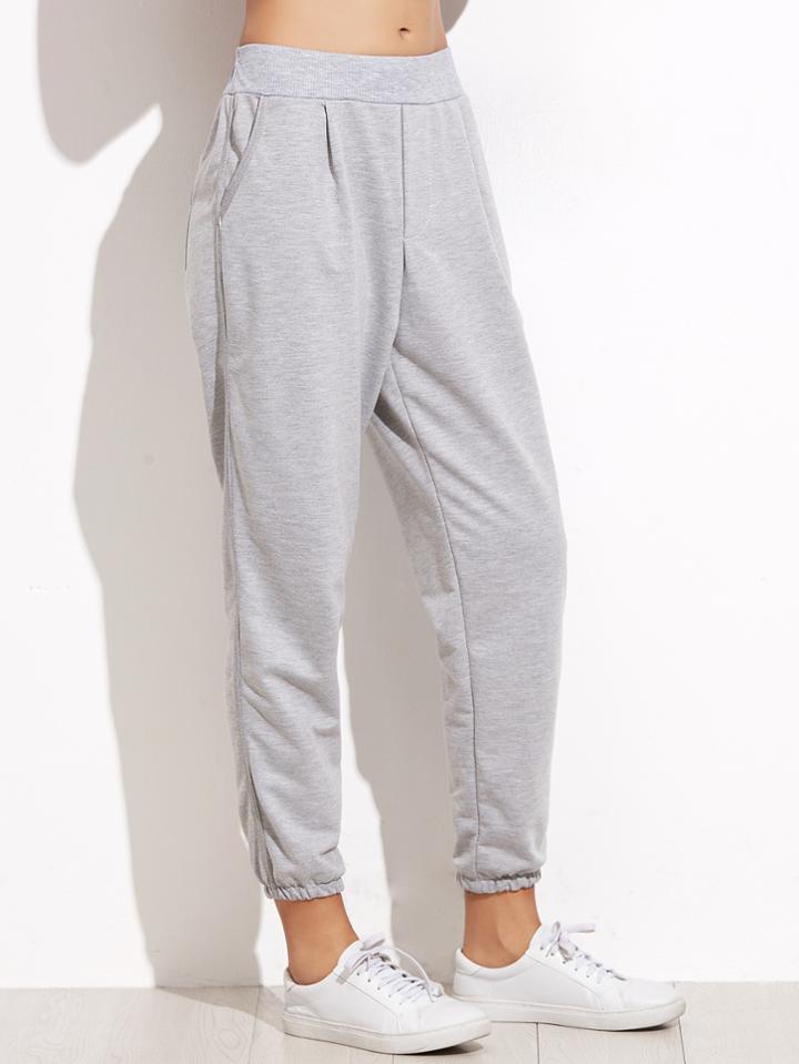 Romwe Grey Elastic Waist Pocket Pants