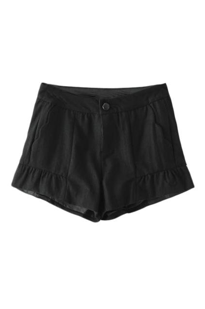 Romwe Falbala Sheer Black Shorts