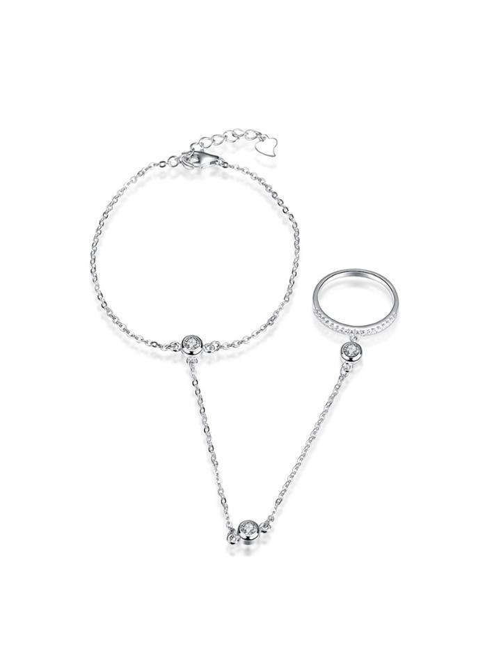 Romwe Rhinestone Detail Connecting Toe Ring Link Bracelet