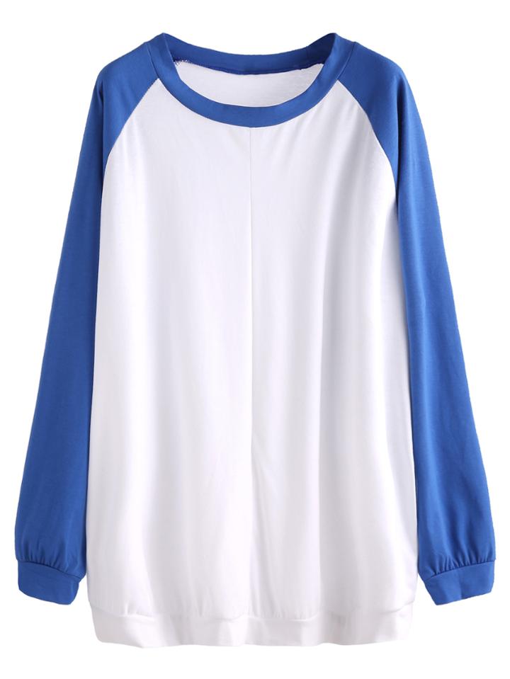Romwe Contrast Raglan Sleeve Long Sweatshirt