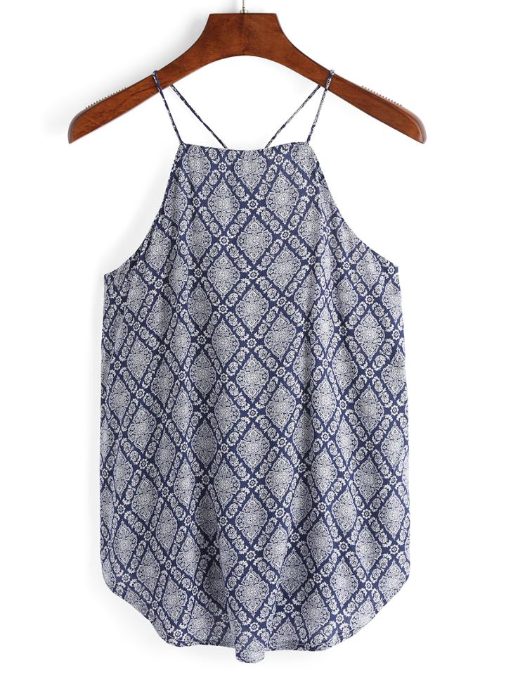Romwe Tribal Print Square Neck Cami Top
