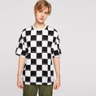 Romwe Guys Checked Panel Letter Print Tee