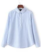 Romwe Women Pinstripes Blue Blouse