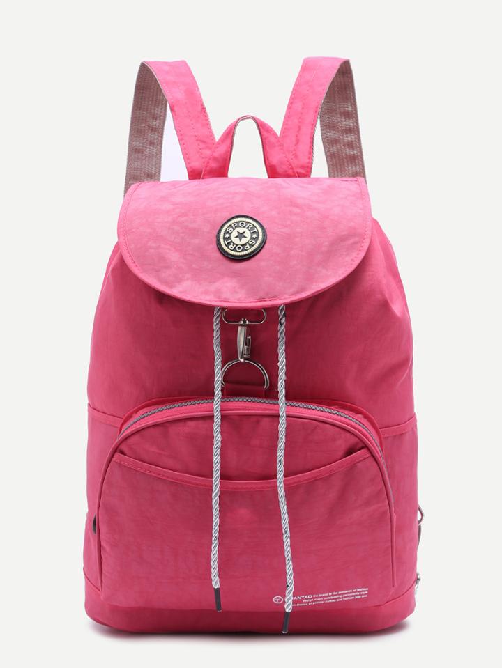 Romwe Pink Front Pocket Drawstring Nylon Backpack
