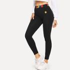 Romwe Letter And Emoji Patched Skinny Leggings