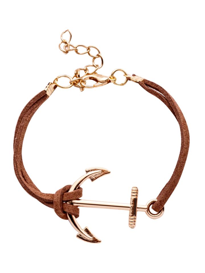Romwe Coffee Double Layer Anchor Charm Bracelet