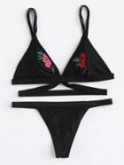 Romwe Sequin Detail Triangle Bikini Set