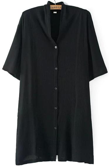 Romwe V Neck Long Sleeve With Buttons Black Blouse