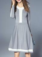 Romwe Grey Contrast White Knit A-line Dress
