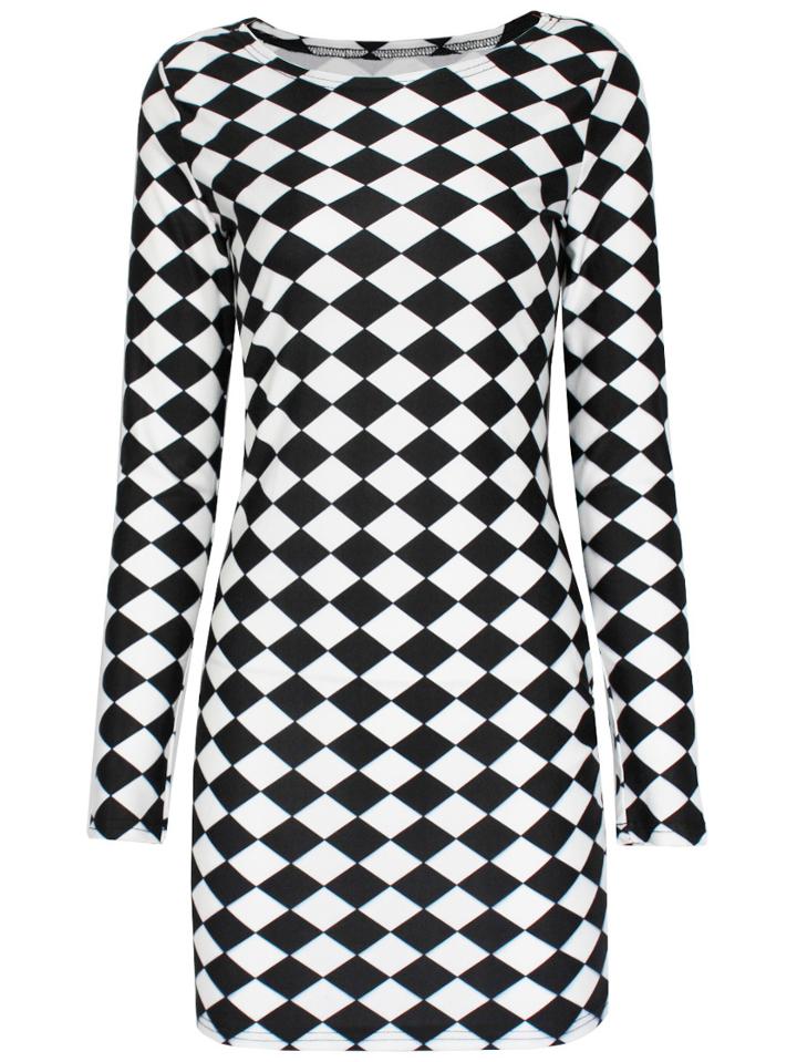 Romwe Long Sleeve Geometric Print Bodycon Dress
